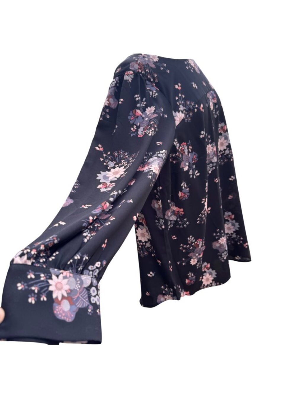 Loft Womens Floral Blouse Plus 20W Black Polyester Long-Sleeve Cut-Out Back New - Picture 6 of 16